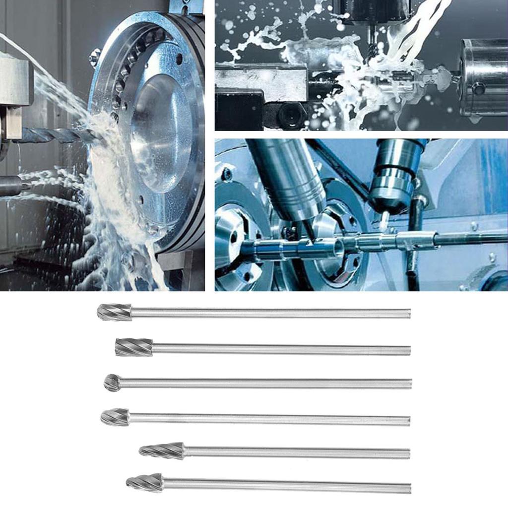 6pcs  6mm 14" Shank Aluminum Rotary Burr Extra Long 150mm Milling Cutter