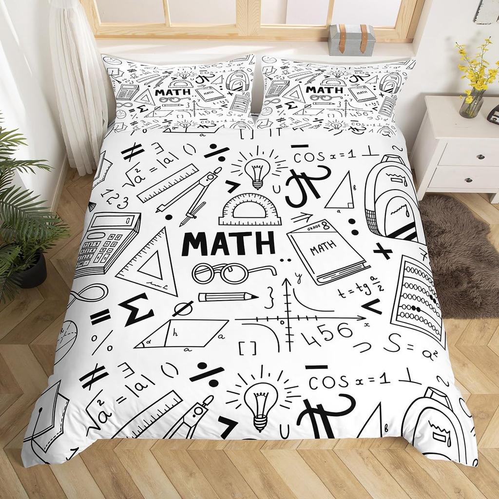 Science Formula Duvet Cover King 2/3 Pcs Math Equation Bedding Set For Boys Girls Chemical Math Geometry Subject Comforter Cover