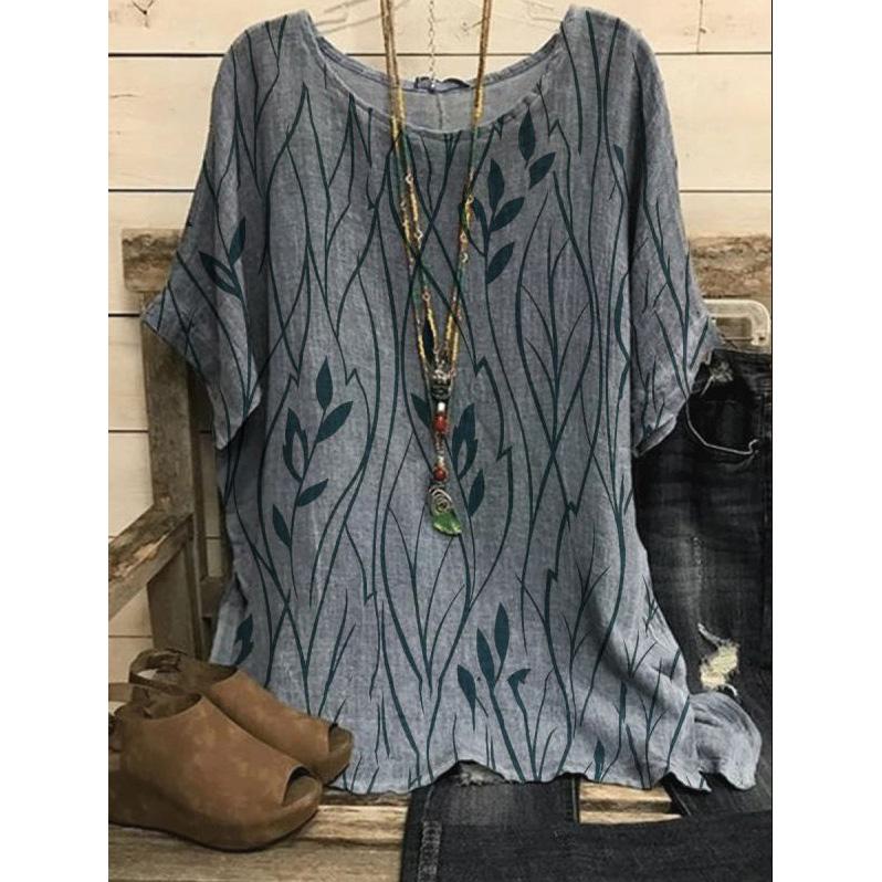 Women Plus Size 5XL Casual Loose Top Shirts Leaves Print Blouse T-shirt Ladies Fashion Vintage Blouse Half Sleeves T-shirt