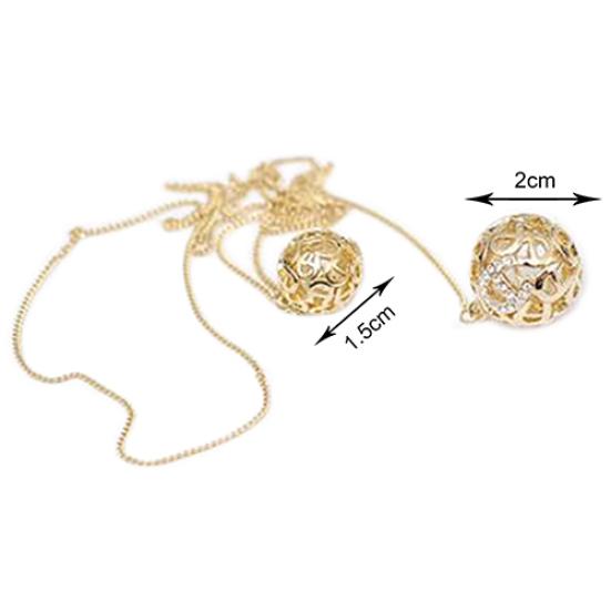 Women Crystal Lucky Double Hollow Balls Pendants Sweater Long Chain Necklace