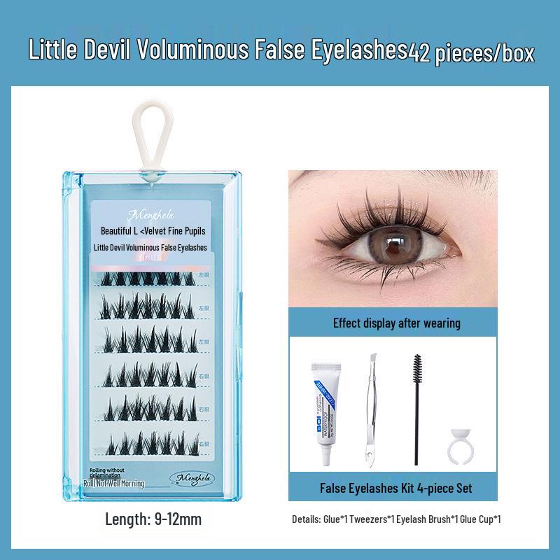 Menghela Big Eye Natural Curled False Lashes - Thin Stem Single Cluster for Lengthening