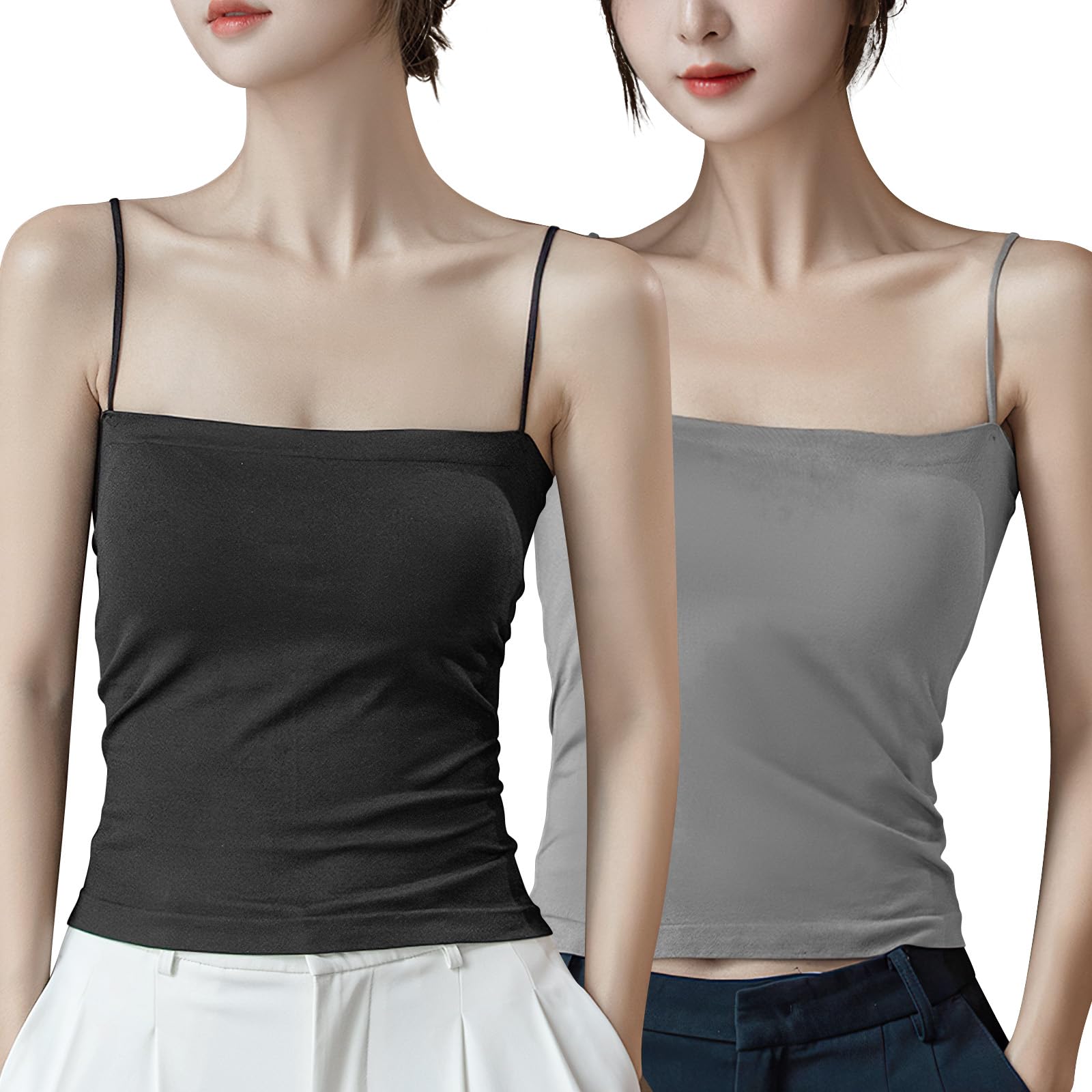 

Tophana Camisole with Comfortable to the Long Solid Set of 2 Black Women s Cups, Touch, Design, Soft, Stretchy, Moisture-Wicking, Quick-Drying, Color,