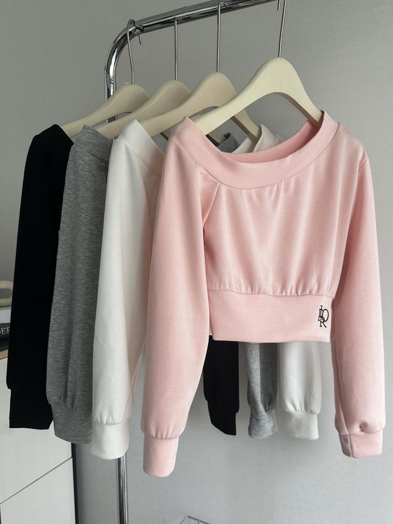 Europäischer und amerikanischer schulterfreier Pullover im koreanischen Stil - Herbstliches, leichtes, locker sitzendes, kurzes, langärmliges Damenoberteil