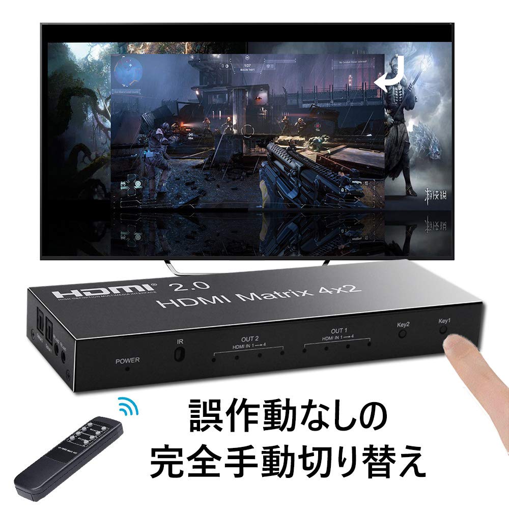 HDMI Matrix 4 Inputs 2 Outputs Switch Selector Splitter Switch Distributor HDMI Matrix 4x2 Audio Separation Stereo Audio Different Resolution Output