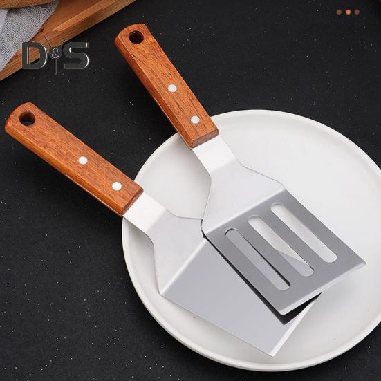 Stainless Steel Frying Spatula Set with Wooden Handle Heat Resistant Solid Turner Non Stick Slotted Spatulas for Frying Baking Flipping Turning