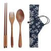 Japanese Wood Bamboo Portable Flatware Set Tableware Wooden Forks Cutlery Sets Travel Dinnerware with Cloth Pouch Bag Outdoor Pack New Gift