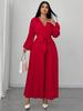 Plus Size Women's Elegant Long-Sleeve Pleated Jumpsuit with Cinched Waist
