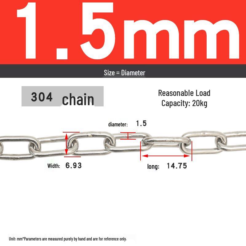 304 Stainless Steel Dog Chain - Available in Thicknesses: 1.2mm to 12mm