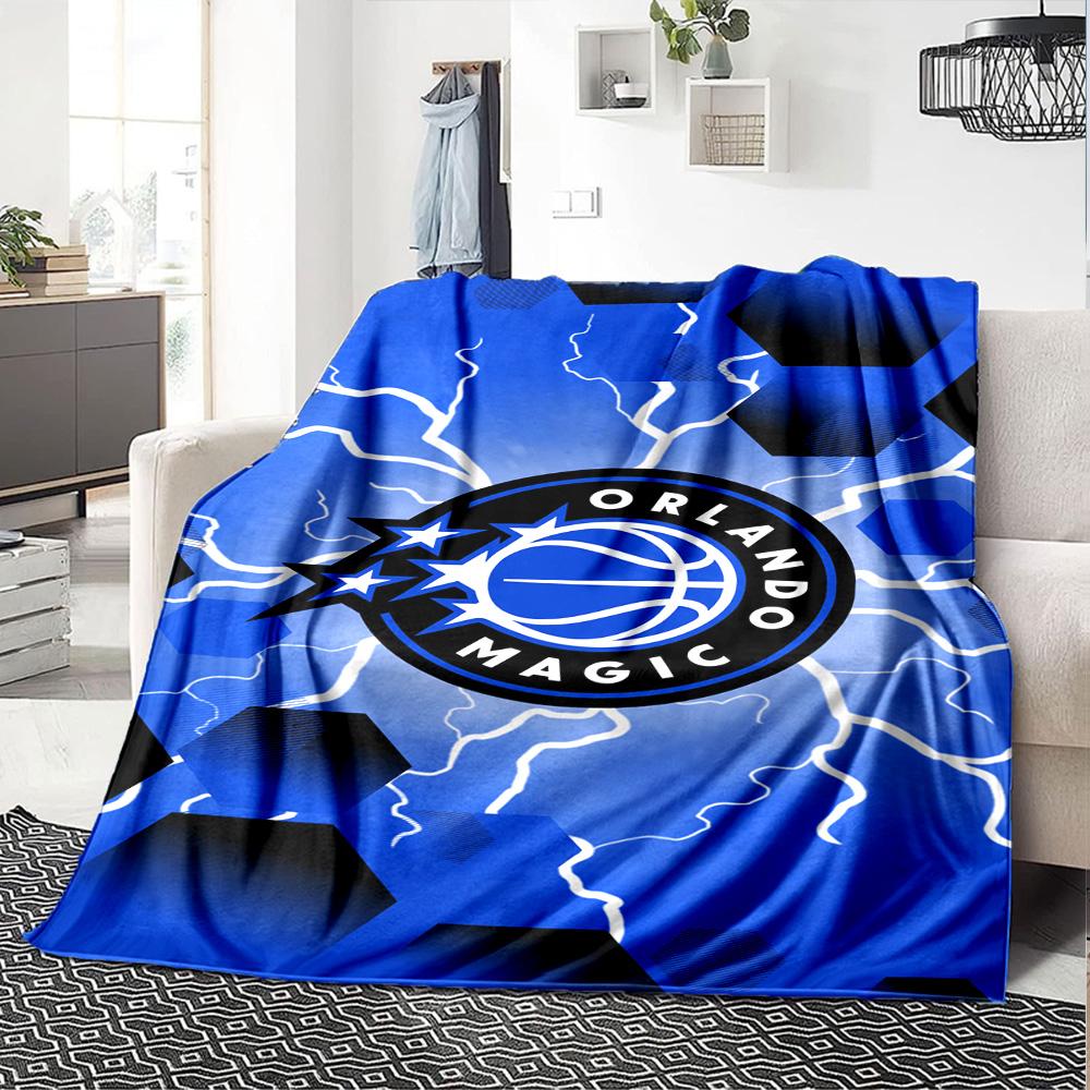 Orlando Magic Logo Print Flannel Blanket High Quality Warm Comfortable Cover for All Seasons Perfect for Gifts Home Decor
