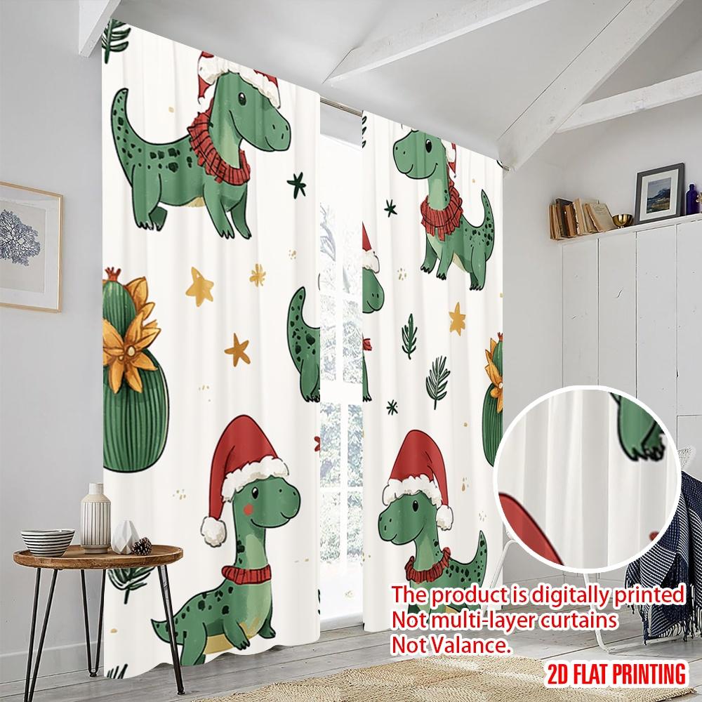 2pcs  2D Plane Printing Popular Curtains Cute Christmas Dinosaurs Reindeer_a Versatile Polyester Fabric (without Rod) Outdoor