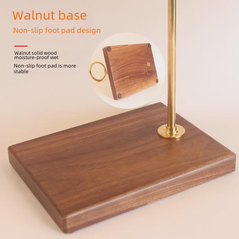 Adjustable Brass & Solid Wood Coffee Drip Rack with Japanese Filter Cup Holder