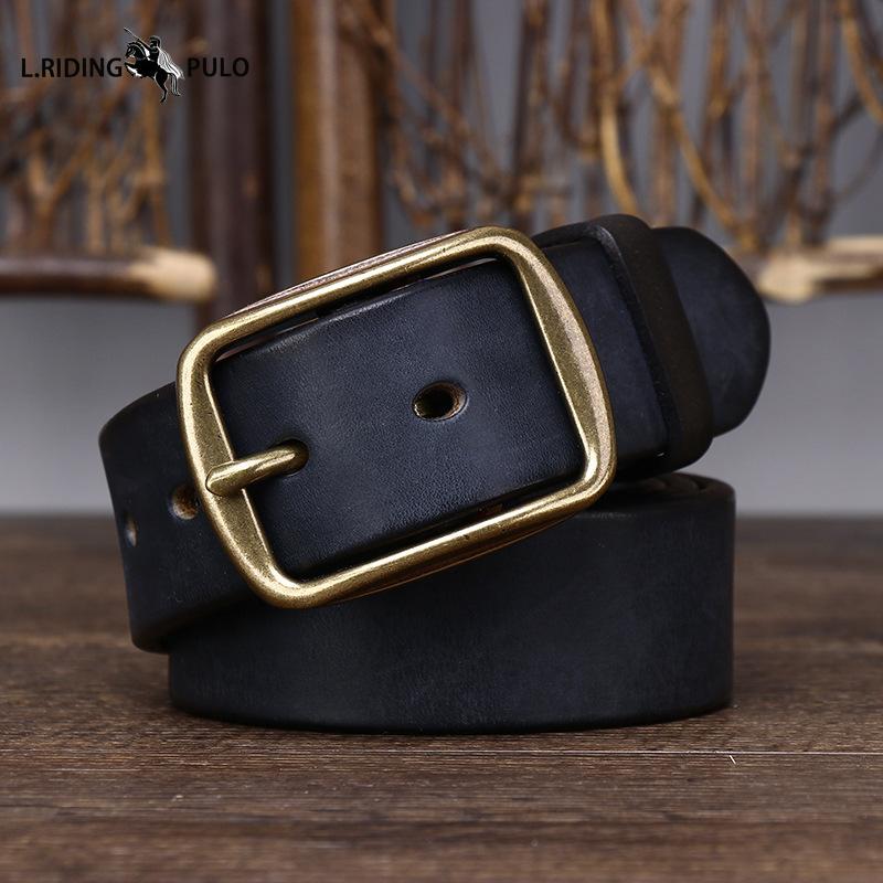 Vintage Handmade Men's Leather Belt Top Layer Pure Cowhide Copper Buckle Jeans Leather Belt