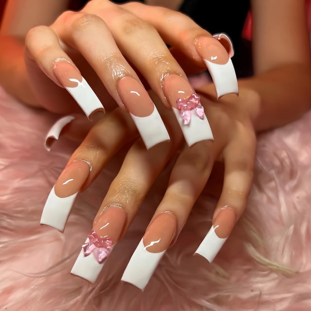 Easy to Use Extra Long Curved False Nails French Tip False Nails Nail Supplies Manicure Tools