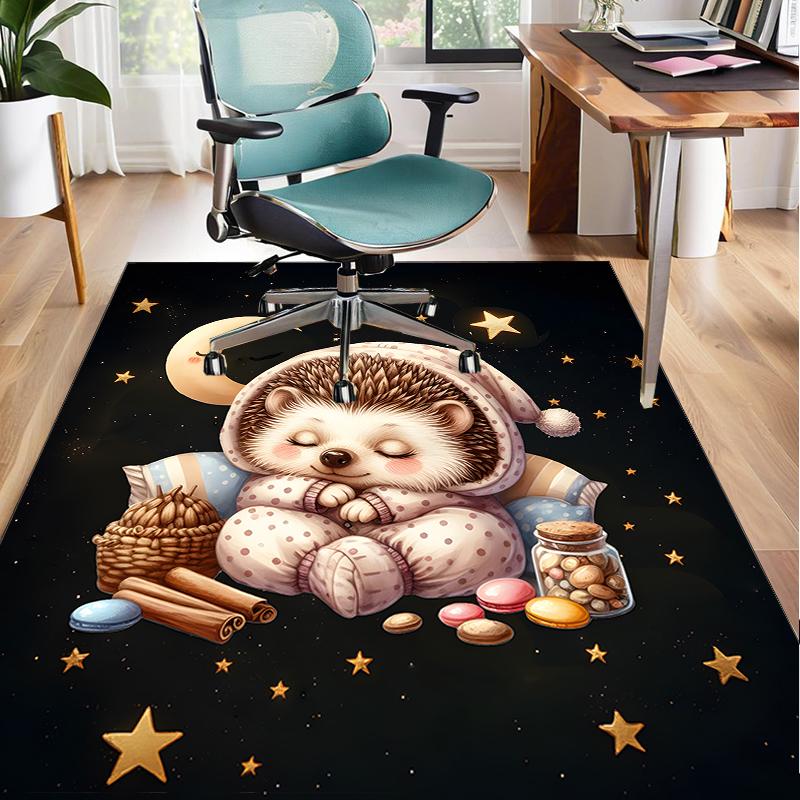 Sleepy Hedgehog Dreams Office Rug Chair Mat, Game Carpet, Suitable for Front Door, Bedroom, Living Room, Desk, Holiday Gift