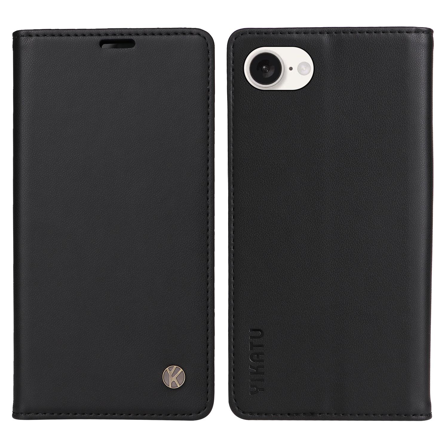 

YIKATU YK-001 For iPhone 16e Case Stand Wallet PU Leather Phone Cover Black