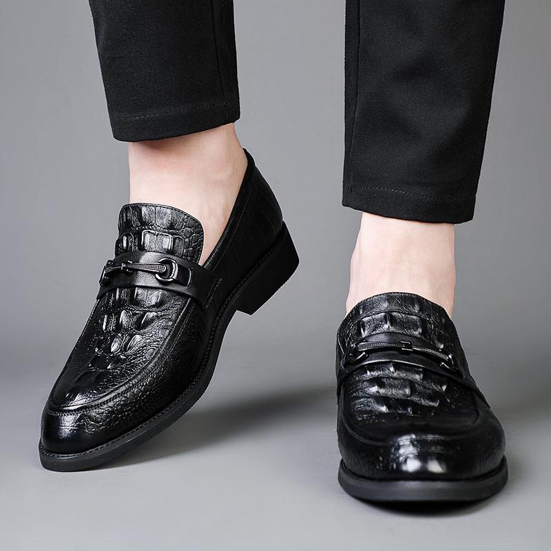 2024 New Fashion Business Leather Shoes Dress Groom Shoes Low Help Set Foot Leather Alligator Print Casual Shoes Man Lofer Shoes