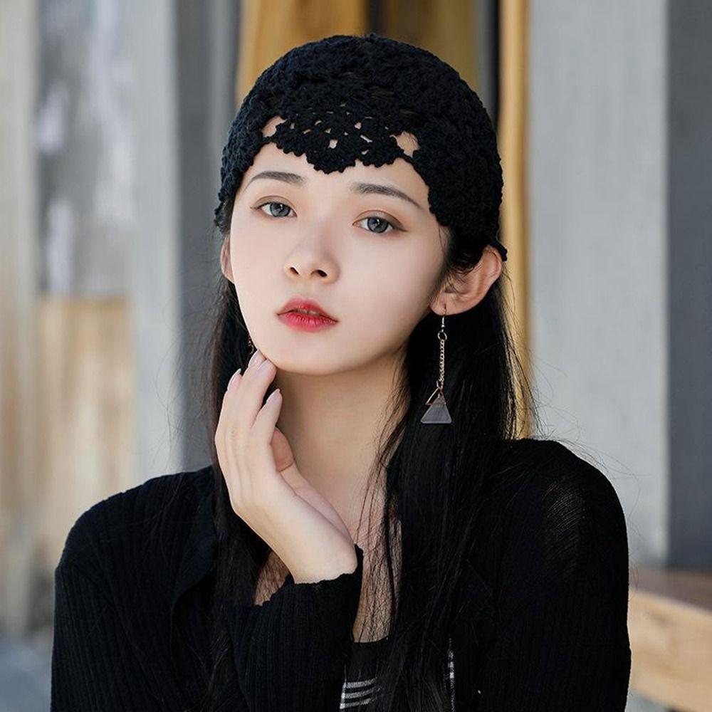 Basin Hat Hollow Flower Knitted Hat Ethnic Style Beanies Cute Crochet Bucket Hat  Outdoor