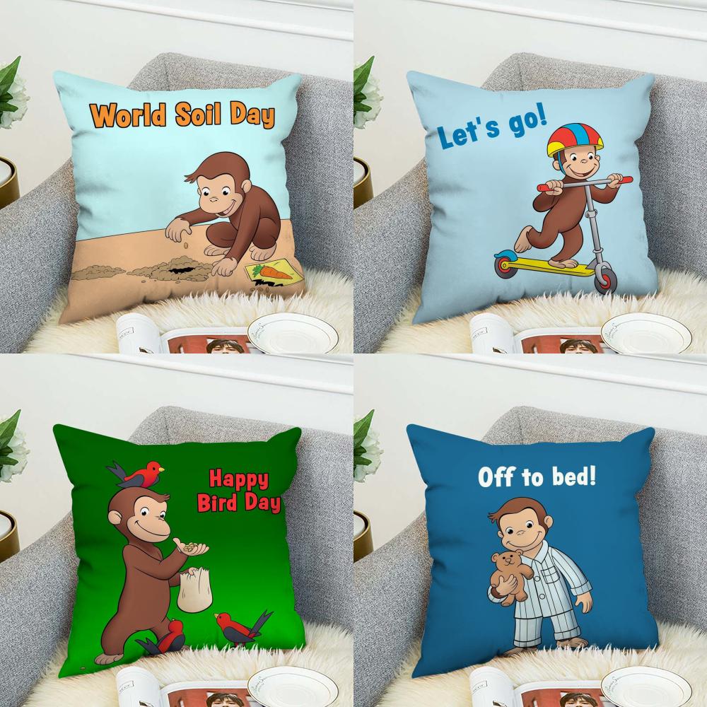 CCurious George Pillow Case For Car Sofa Decorative Home Doublesided Print Plush Square Throw Pillow Cushion Cover