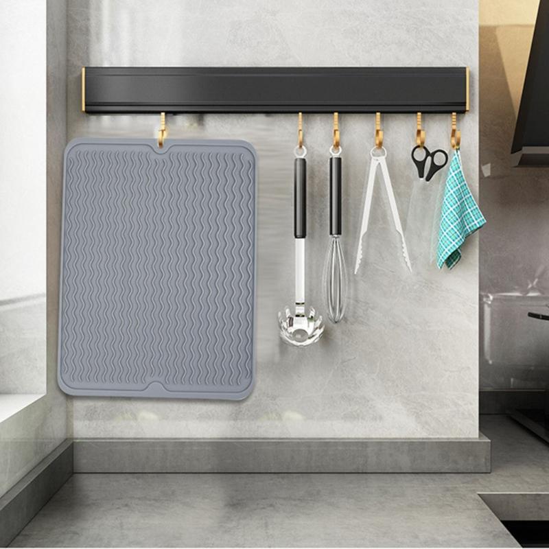 Foldable Kitchen Drying Mat Silicone with Raised Ridges, Space Saving Placemat, Waterproof Trivet, Coffee Bar Accessories for Dishes and Cups