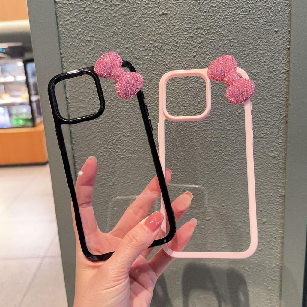 Large Hole Acrylic Rhinestone Bow Is Suitable for Apple 16promax Mobile Phone Case, Apple 15promax All-inclusive 14.