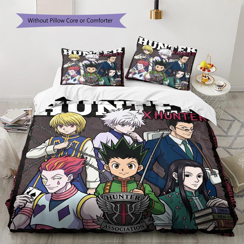 Hunter X Hunter Pattern Bedding Quilt Set Quilt Cover Pillowcase Home Birthday Gift(1 * Duvet Cover + 2 * Pillowcase, Without Core)