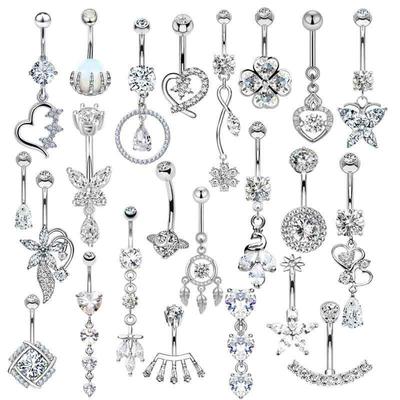 Anello Ombelico in Acciaio Inossidabile con Zirconia - Gioielli per Piercing Corpo