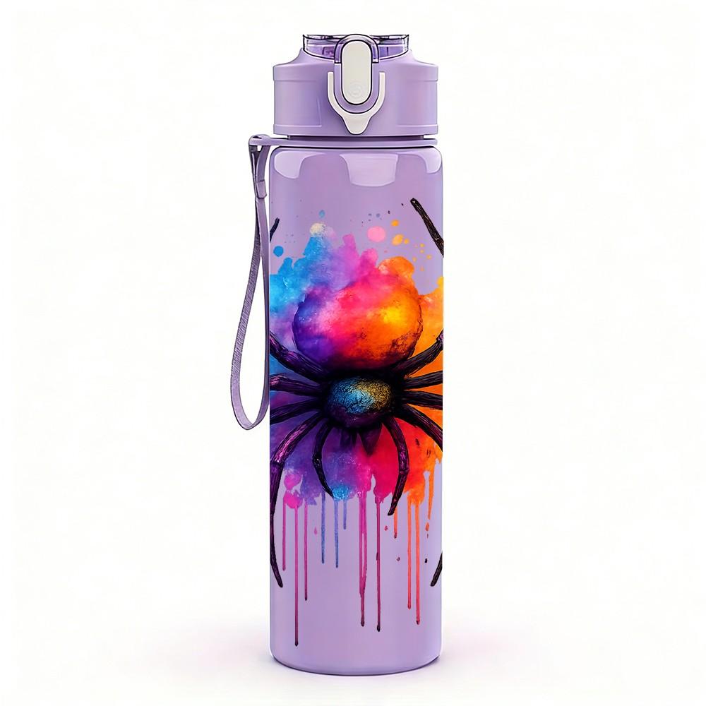 1PC Colorful Tarantula Spider Insect Pattern 750ml Color Plastic Sports Water Bottle Leakproof Flip Straw Lid Suitable for Sports Office Home Use