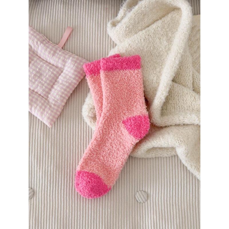 Coral fleece autumn and winter socks women's medium socks love floor socks sleep socks thickened warm medium tube socks