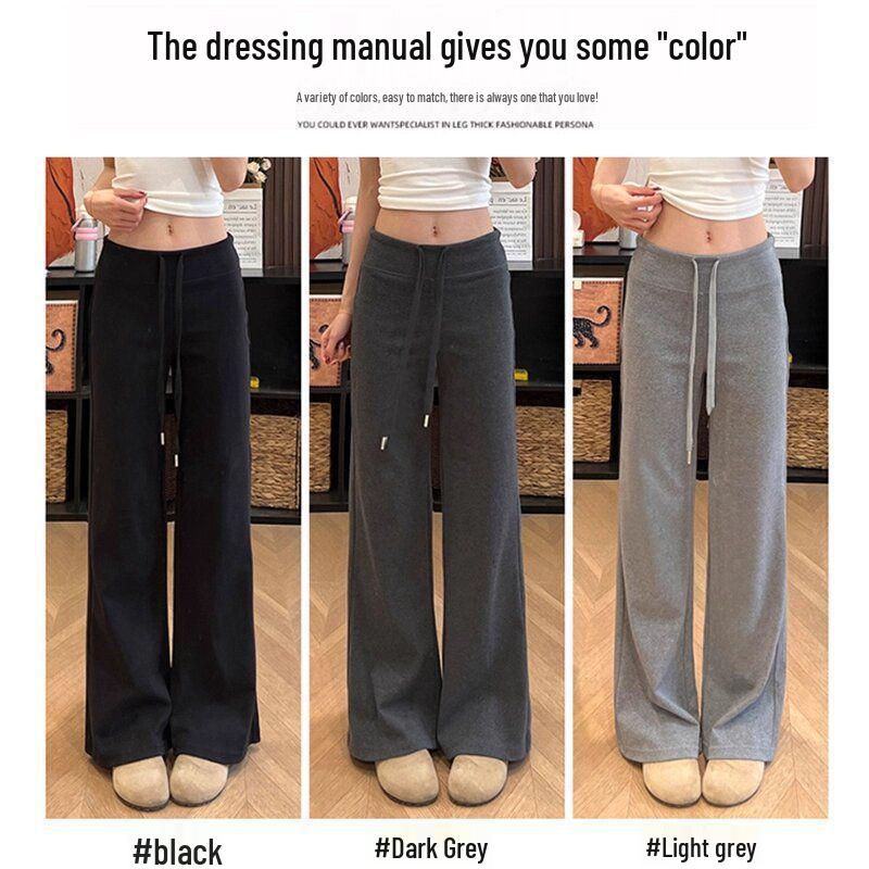 Women's Gray High Waist Petite Wide Leg Sweatpants - Slimming, Loose, Casual for Spring, Summer, and Autumn 2026