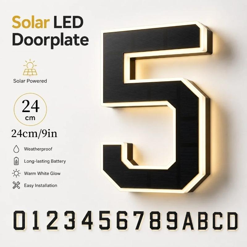 LED Solar House Number Light, Waterproof Light‑Sensor Address Plate for Home Entrance Yard Wall Fence Gate Outdoor Household Decoration