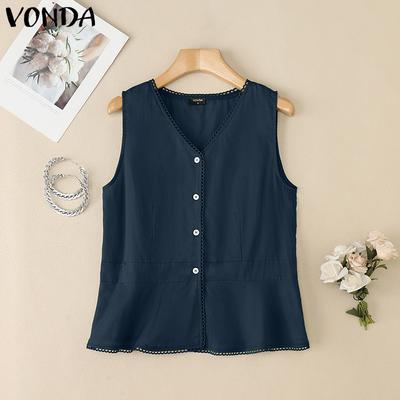Regatas Casuais Femininas Sem Manga com Botões e Babados