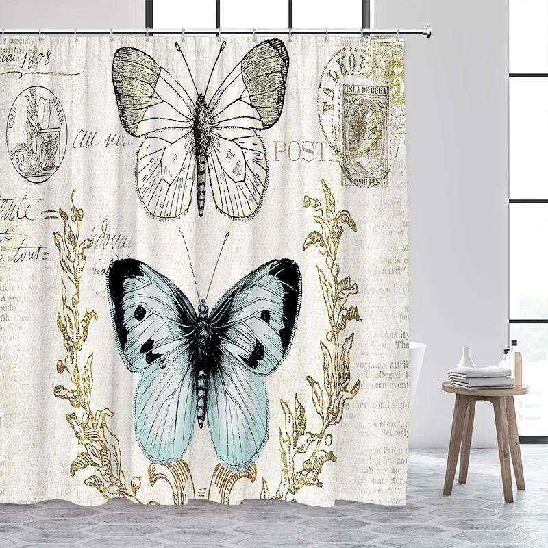 Forest Butterfly Shower Curtains Flowers Green Plants Butterflies Nature Waterfall Bath Curtain Fabric Bathroom Decor with Hooks