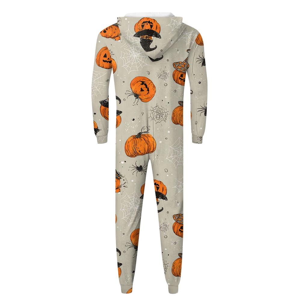Halloween Print Family Matching Hooded Long Sleeved Zippered Jumpsuit Set