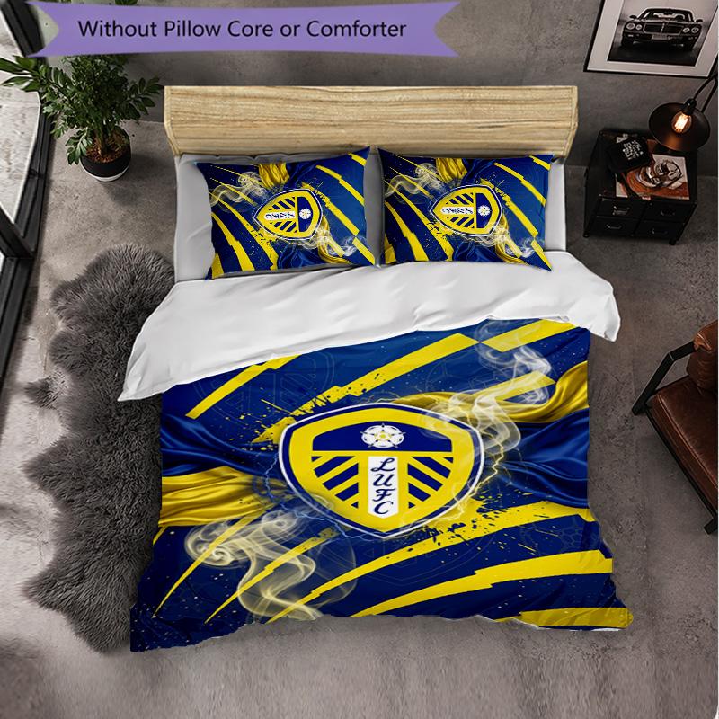 Fotbalový povlečení set Leeds United 3dílný Měkký povlak na přikrývku se povlaky na polštáře Tištěný set pro dekoraci ložnice pro domácnost