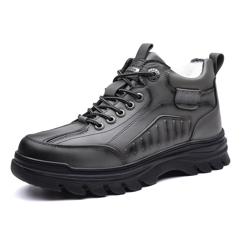 

Хлопковые туфли мужские из натуральной кожи зимние мужские бархатные теплые высокие сноубутсы нескользящие трендовые модные короткие ботинки 44 серый