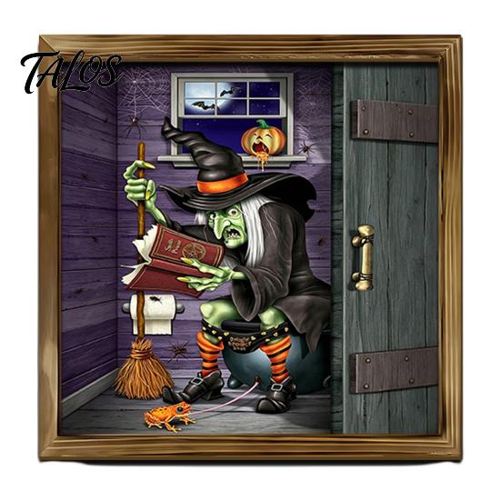 Removable PVC Wall Art Halloween Skeleton Art, Funny Bathroom Toilet Decal with Ghost Clown, Skull Decor for 2D Wooden Sign, Spooky Waterproof Sticker