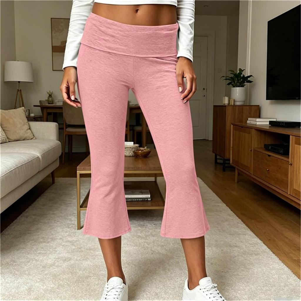Women's Low- Yoga Pants with Flare Bell Bottom and Fold-Over Waist, for Yoga, Gym, and Casual Wear