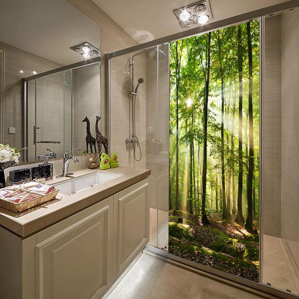 3D nálepka na dveře se vzorem lesa, Vodotěsná Samolepicí Odnímatelná nálepka na dveře, Dekorativní tapeta pro domov