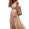 Women's Summer Chiffon Midi Dress Deep V Neck Sleeveless