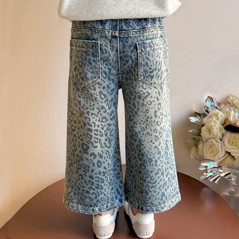 Girls Jeans Autumn Spring Leopard Pants for Kids Fashion Children Wide-leg Pants Toddler Trousers Casual Baby Clothing