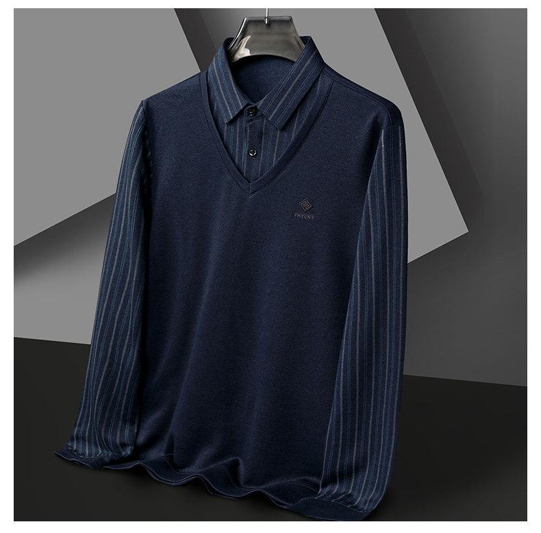 Men's Woodpecker Two-Piece Sweater Shirt, Plus Velvet, Thick Knitwear for Autumn/Winter.