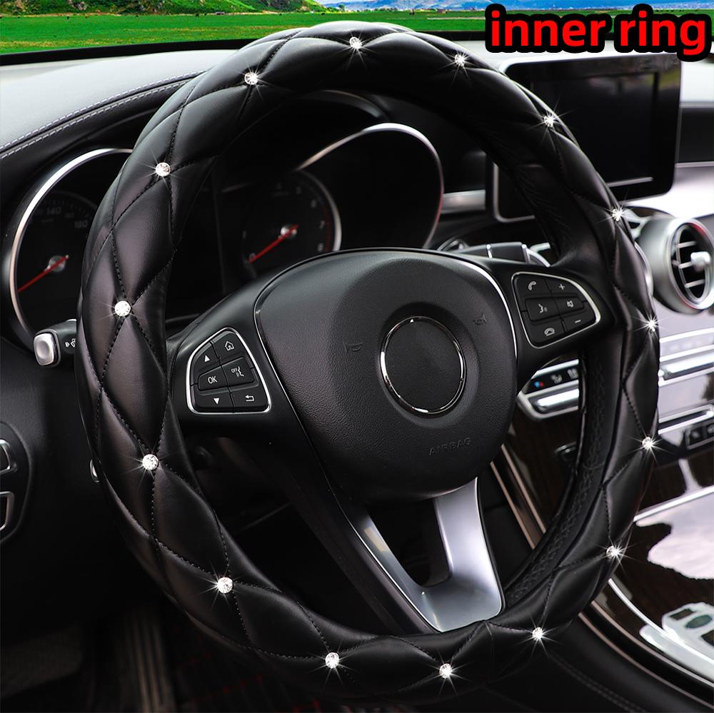 

Мягкая кожаная вышитая стерео оплетка на руль автомобиля с внутренним кольцом подходит для 14,5-15 дюймов чёрный