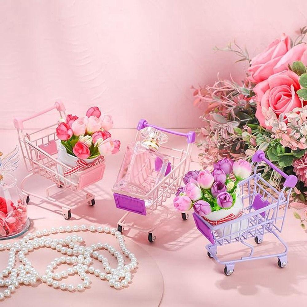 Model Shopping Cart Storage Hollow Toy Trolley Container Desktop Stationery Holder Girls