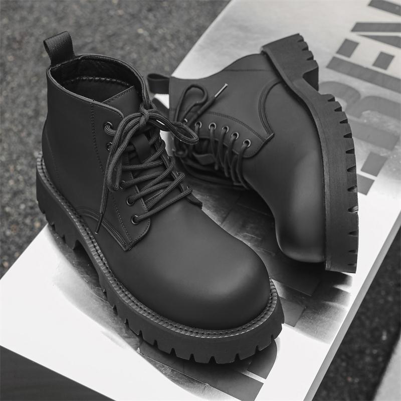 S/A New Hight Quality British Street Style Leather Boots For Men's Black Hombre Teenagers Daily Dress Height Increasing Shoes