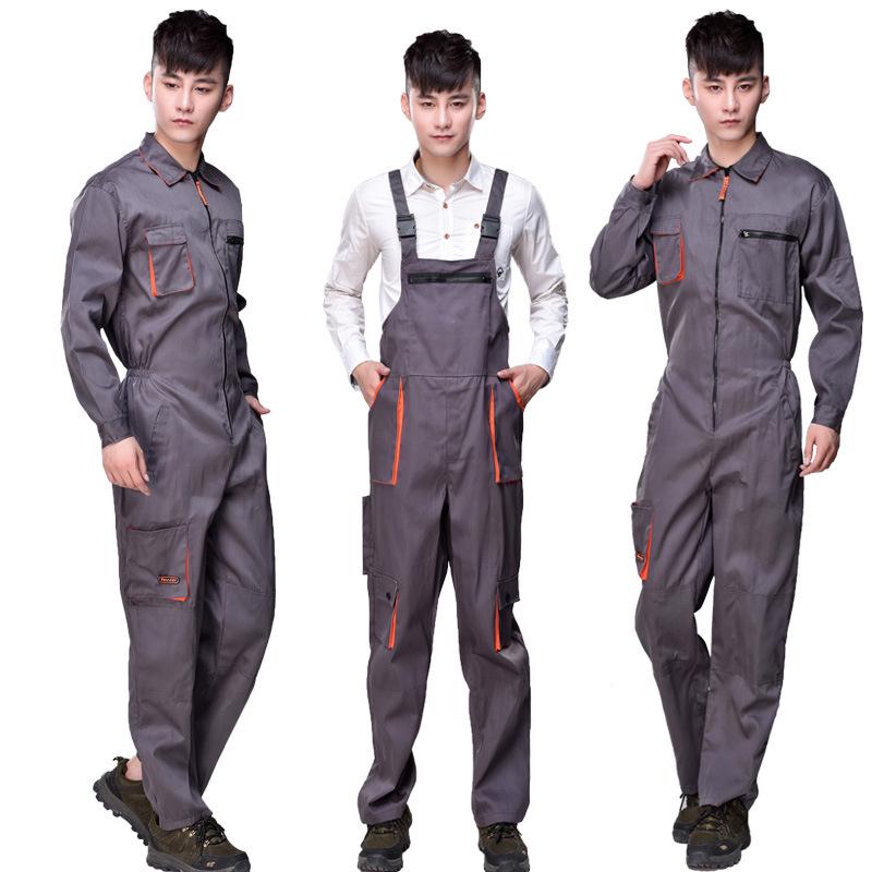 Korean-Style Gray Multi-Pocket Workwear Jumpsuit for Auto Repair and Labor Protection