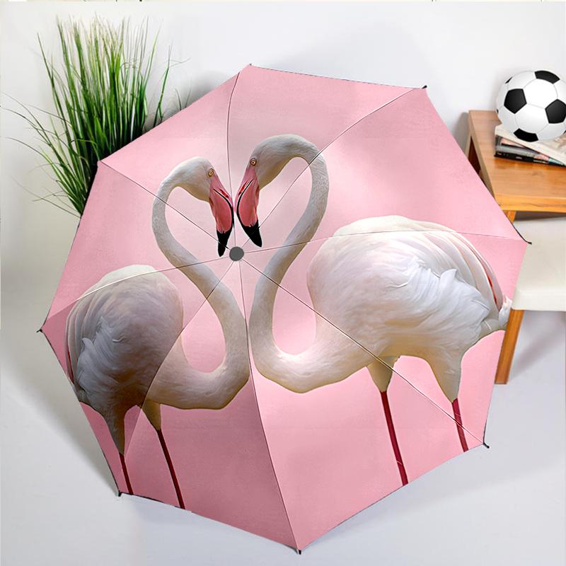 Cartoon Rosa Flamingo Regenschirm Automatisches Öffnen/Schließen, Stabiler Eisenrahmen & 8-Rippen-Struktur, Regenschirm für Damen & Herren, Weihnachtsgeschenke