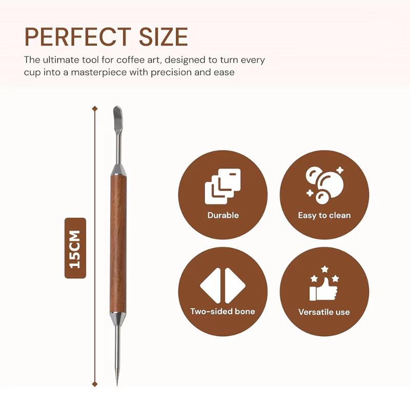 Coffee Latte Art Needle Stainless Steel Exquisite Professional Crochet Hook Pear Wood Carved Flower Needle Italian Coffee