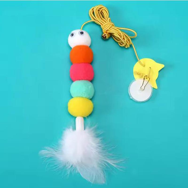 Interactive Cat Toys Funny Stick Kitten Self -hi Elastic Rope Dragonfly Shape Feather Bell Hanging Door Teasing Kitten Toy