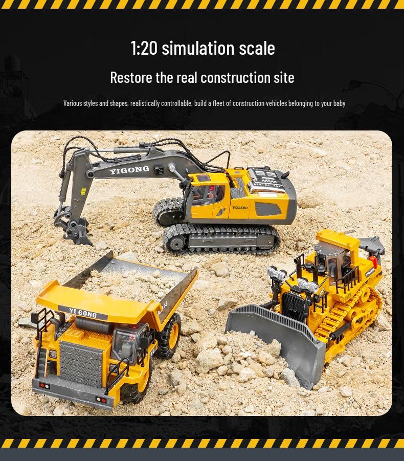 2.4G Remote Control Excavator & Bulldozer Toy - Alloy Construction Vehicle for Kids