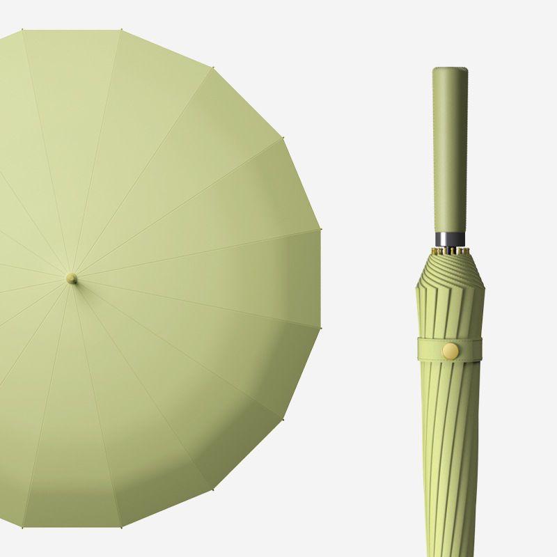 16-strand leather handle straight rod long handle simple INS umbrella weather and rain dual-purpose wind-resistant long handle umbrella logo